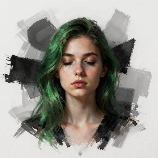 Abstract Geometric Girl with Green Hair