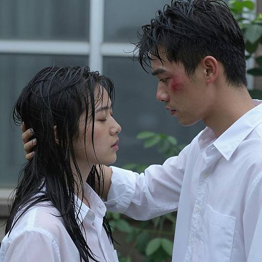 Emotional Encounter Behind Glass