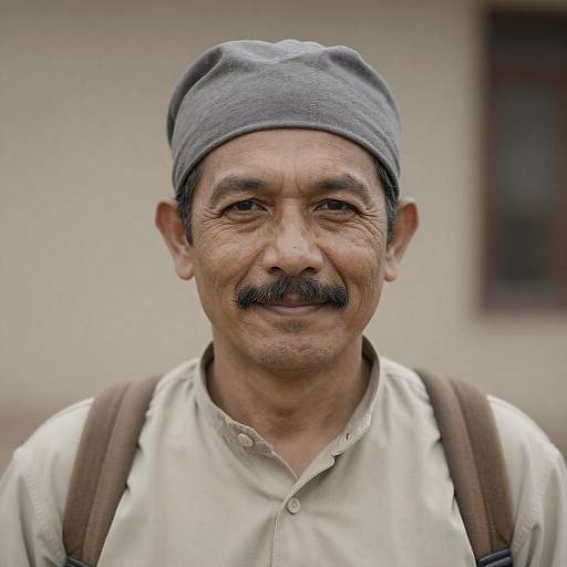 Portrait of Middle-Aged Man with Gray Headwrap