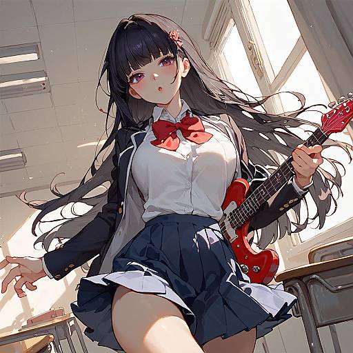 Mio Akiyama in Dynamic Classroom Pose