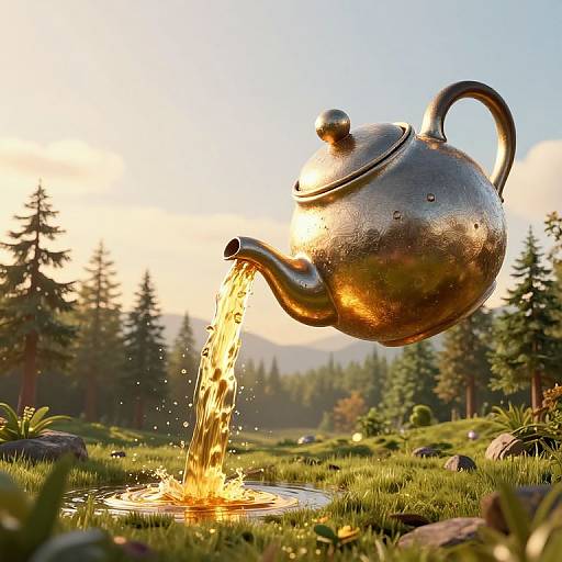 Surreal Metallic Teapot Pouring Gold