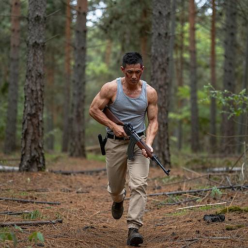 Intense Warrior in a Forest Battle