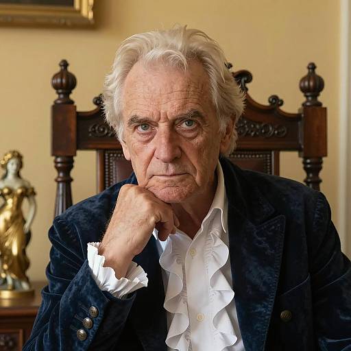 Elderly Man in Velvet Jacket with Intense Gaze
