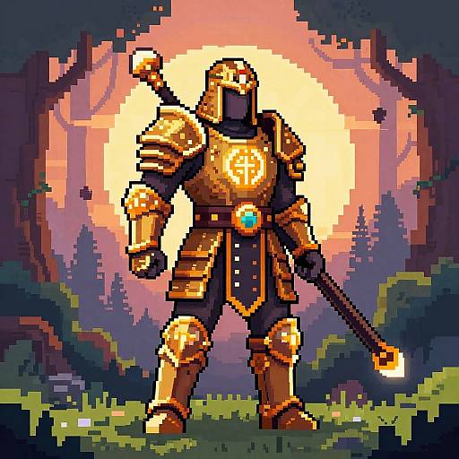 Pixel Art Warrior at Dawn