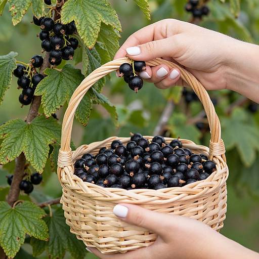 Woman Picking Ripe Blackcurrants