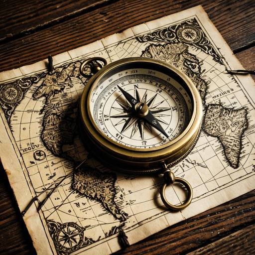 Antique Brass Compass on Vintage Leather Map