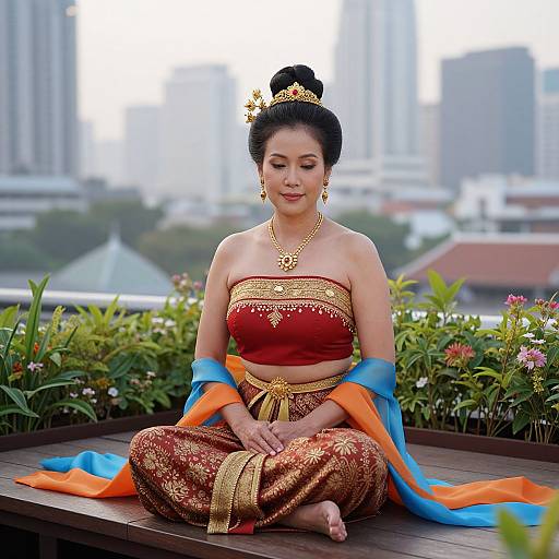 Elegant Thai Woman in Traditional Costume