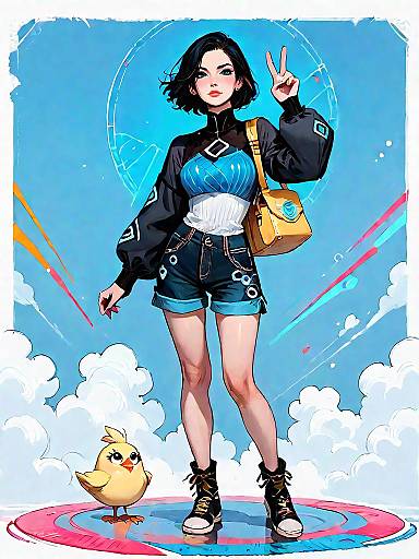 Stylish Young Woman with Yellow Bird