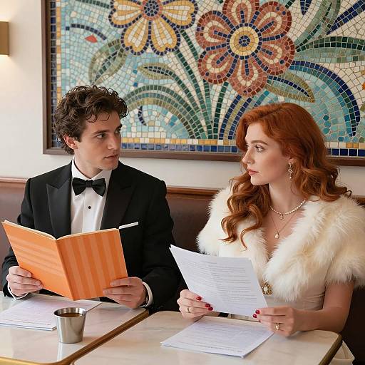 Elegant Couple Reviewing Menus in Restaurant Booth