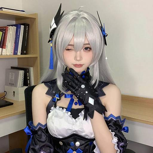 Playful Silver-Haired Anime Woman