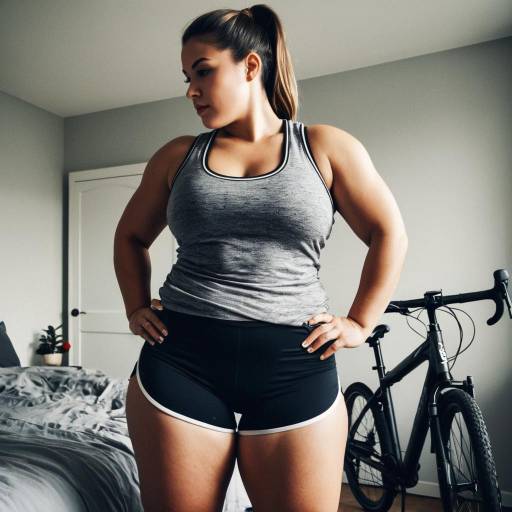 Timid Fitness Girl in Feminine Bedroom Pose