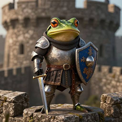 Medieval Frog Knight on Castle Wall