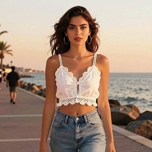 Bohemian Woman at Seafront Sunset