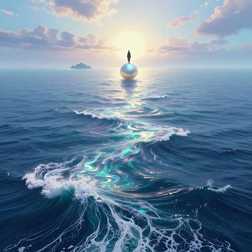 Surreal Iridescent Seascape with Figure