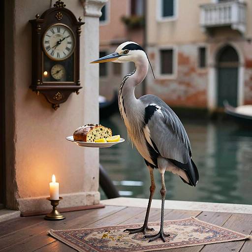 Candlelit Venetian Canal Room with Heron