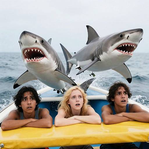 Terrified People Facing Sharks on Boat