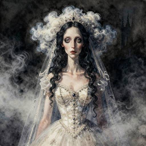 Haunting Cadaver Bride in Fog
