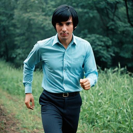 Young Man Running in Light Blue Shirt