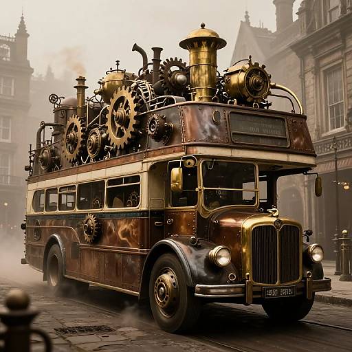 Steampunk Bus in Victorian City