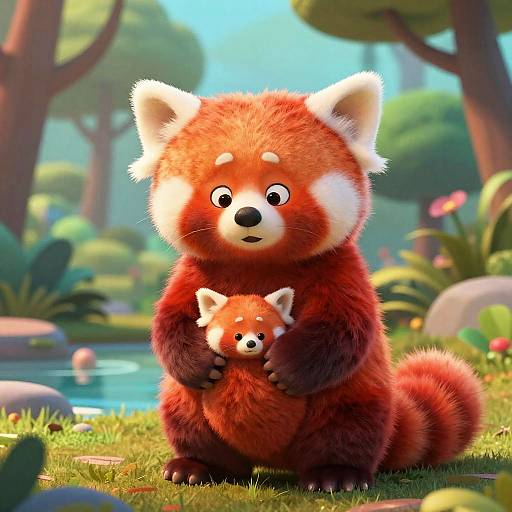 Pixar-Style Red Panda Motherly Bond