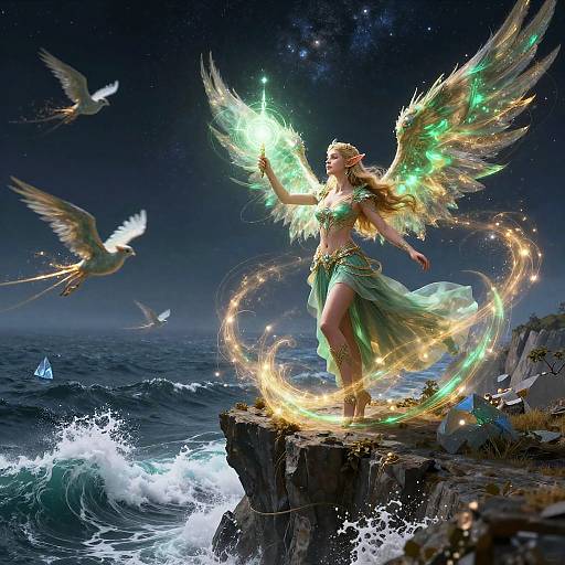 Elf Mage Moonlit Cliff Adventure