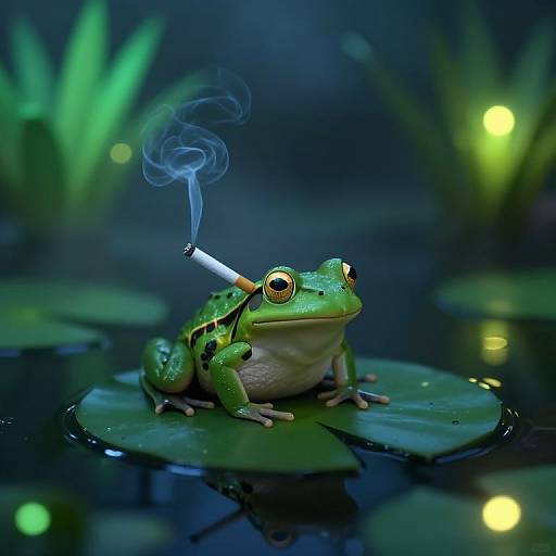 Bioluminescent Frog Smoking at Night