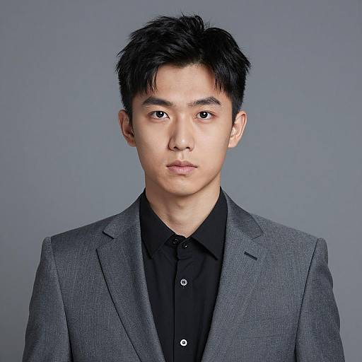 Young Asian Man in Grey Suit