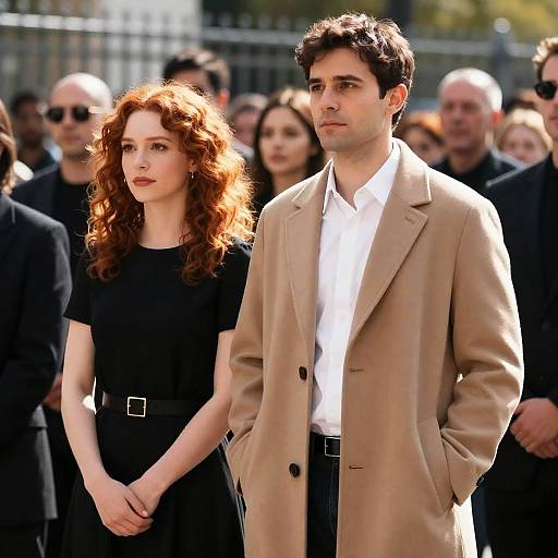 Man and Woman Standing in Crowd on Sunny Day