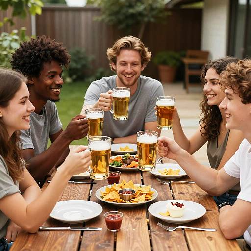 Outdoor Friends Sharing Beer and Snacks