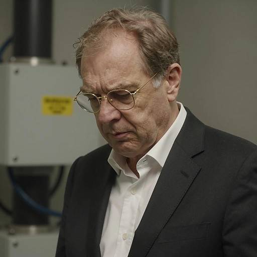 Serious Middle-aged Man in Suit with Industrial Background