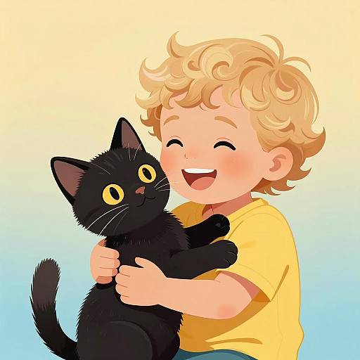 Joyful Toddler Embracing a Kitten