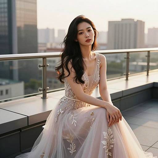 Golden Hour Rooftop Tulle Portrait