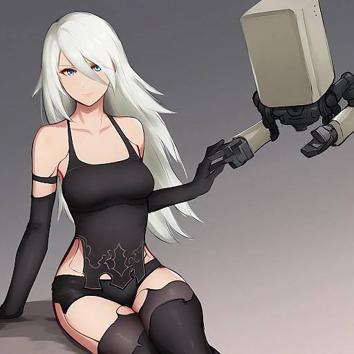 Illustration of A2 (nier:automata), nier (series) in the style of Valtor