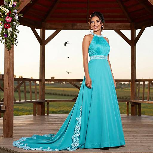 Joyful Bride in Turquoise Summer Dress