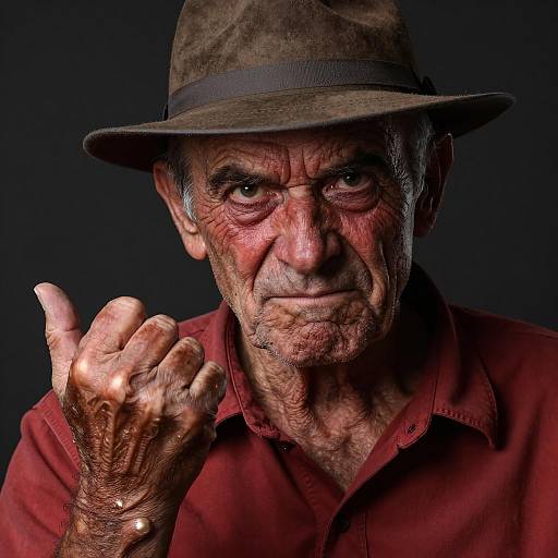 Menacing Elderly Man with Clawed Hand
