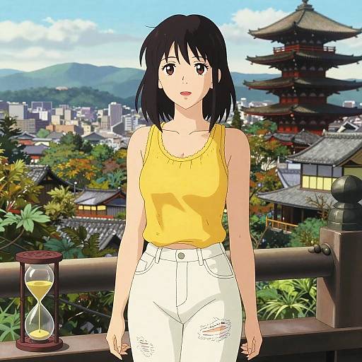 Hourglass Woman Overlooking Historic Terrace