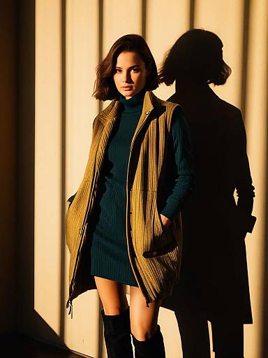 Woman in Casual Urban Outfit with Shadow