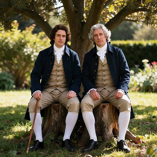 18th Century Men in Sunlit Garden