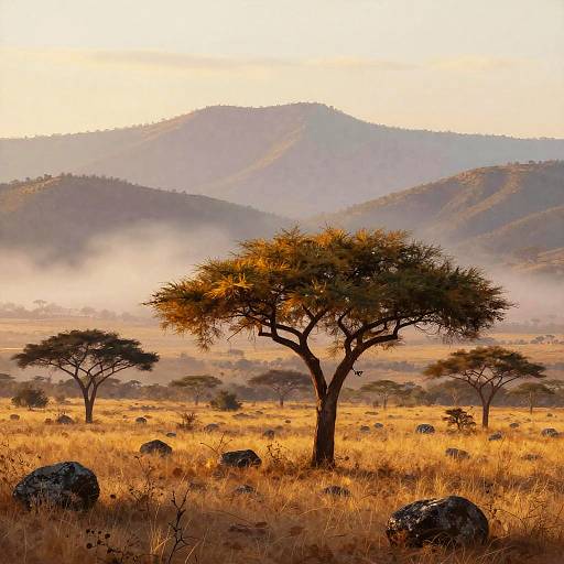 Golden Savanna Dawn Landscape Painting