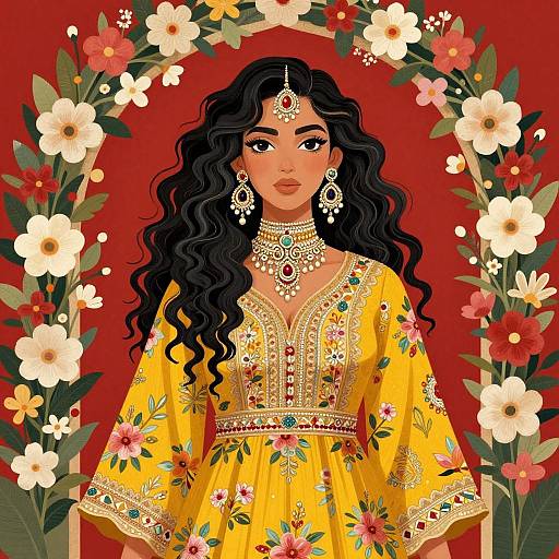 Vibrant Woman in Yellow Floral Dress