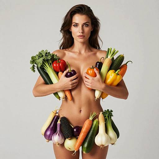 Full-Body Portrait of Woman with Vegetables