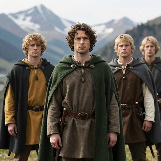 Medieval Men in Mountainous Landscape