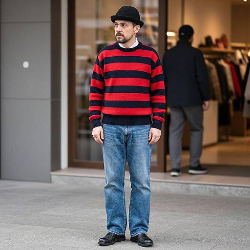 Man in Red and Black Striped Sweater