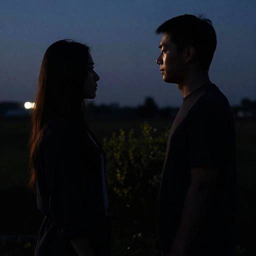 Silhouetted Couple in Dimly Lit Outdoors