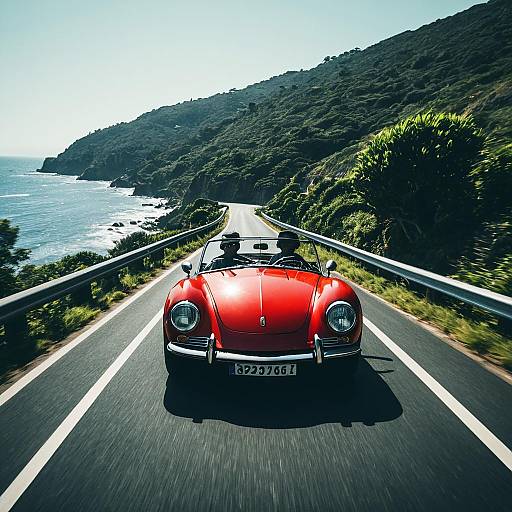 Classic Red Convertible on Coastal Road