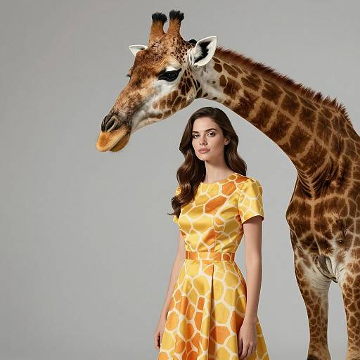 Woman in Giraffe-Pattern Dress with Giraffe
