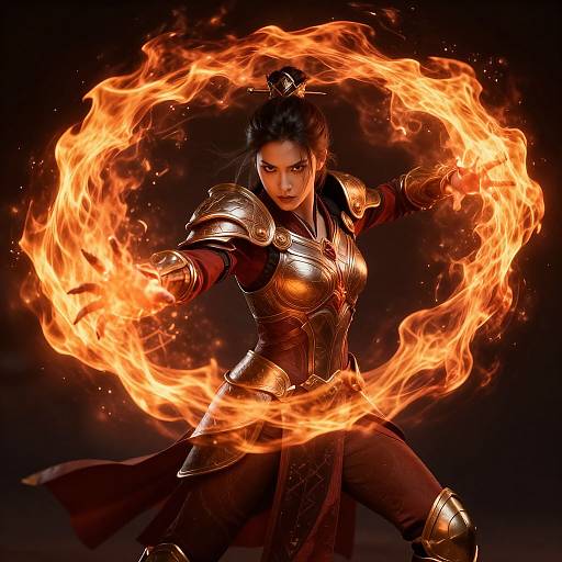 Fierce Female Mage Casting Fire
