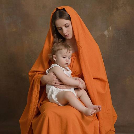 Serene Motherhood in Orange Cloak