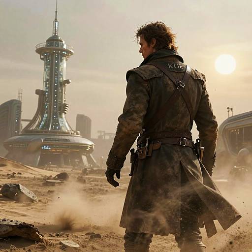 Futuristic Gunslinger in a Deserted World