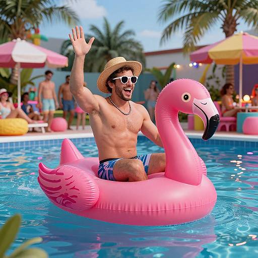 Florida Man on Neon Flamingo Float